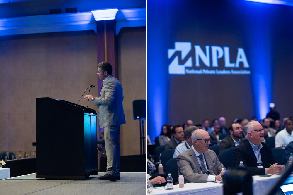 Presenter on stage with NPLA branding background at NPLA Conference Atlantic City 2026